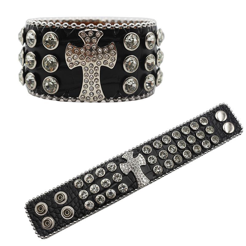 Trendy Punk Hip-hop Rhinestone Bracelet, Personalized Diamond-encrusted Colorful PU Leather Bracelet