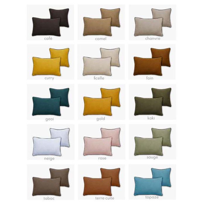 Housse de coussin Lin lavé - Doublé coton lavé - Finition galon noir "Prélude" Vent du sud - 40x60 - Prélude Kaki