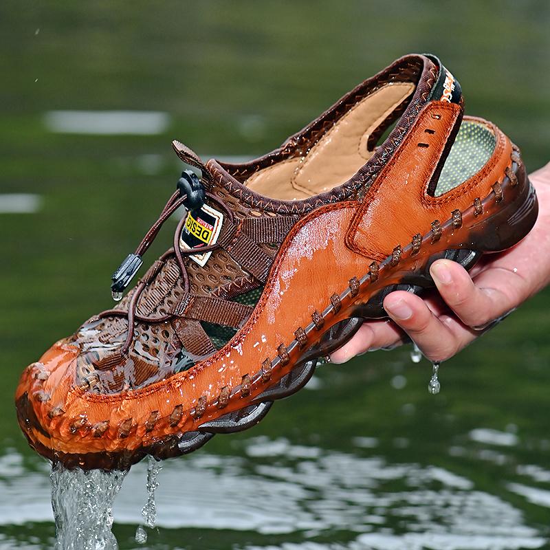 Hot Sale Summer Man Sandals Outdoor Non-slip Beach Sandals Handmade Genuine Leather Oxford Sole Male Shoes Fashion Men Sneakers