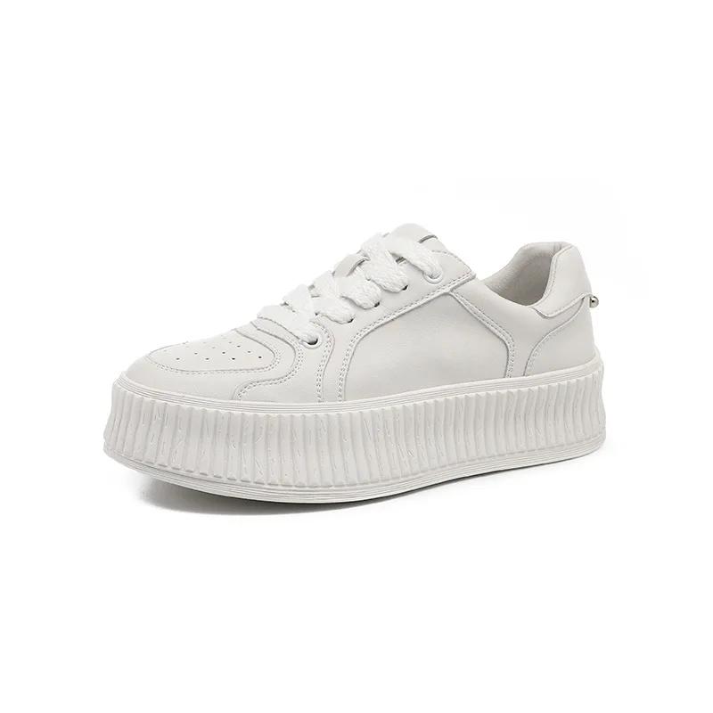 Fashion Leather Casual Shoes Small White Shoes Women's 2024 Autumn Elevated Thick Soled Sports Shoe Female's Popular Board Shoes Women