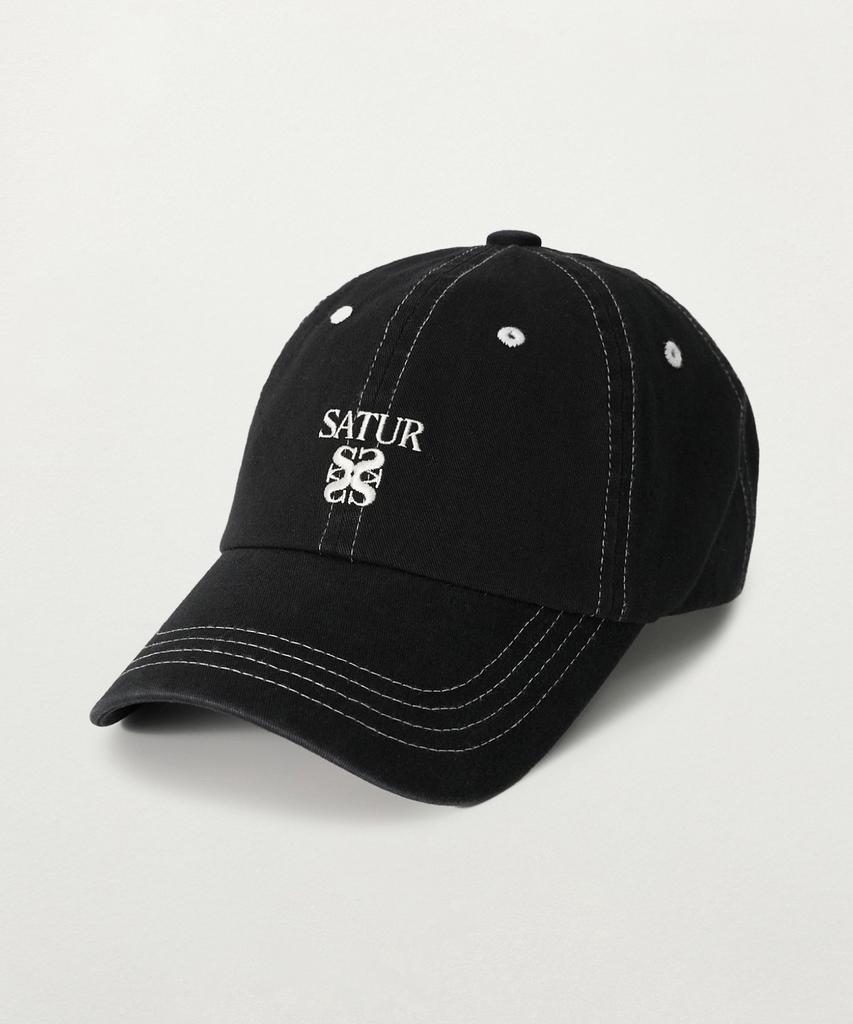 Seteo Contrast Color Stitch Dyed Ball Cap Black