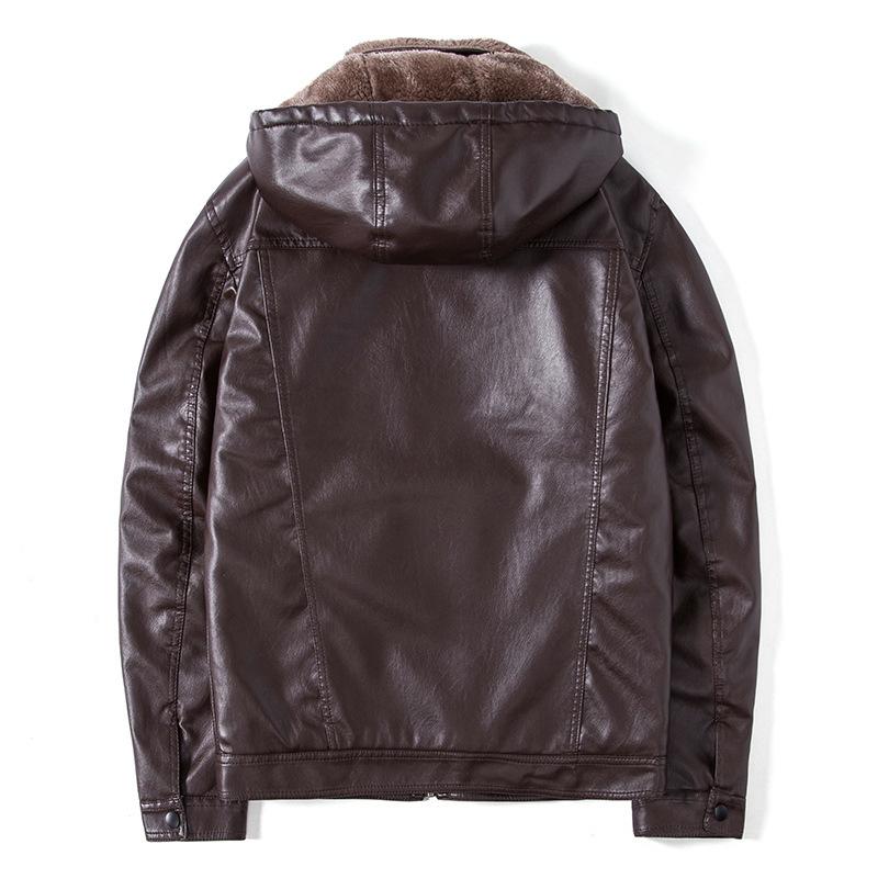 Winter Men 'S Pu Casual Leather Jacket Plus Velvet Thick Fashionable Hooded Jacket