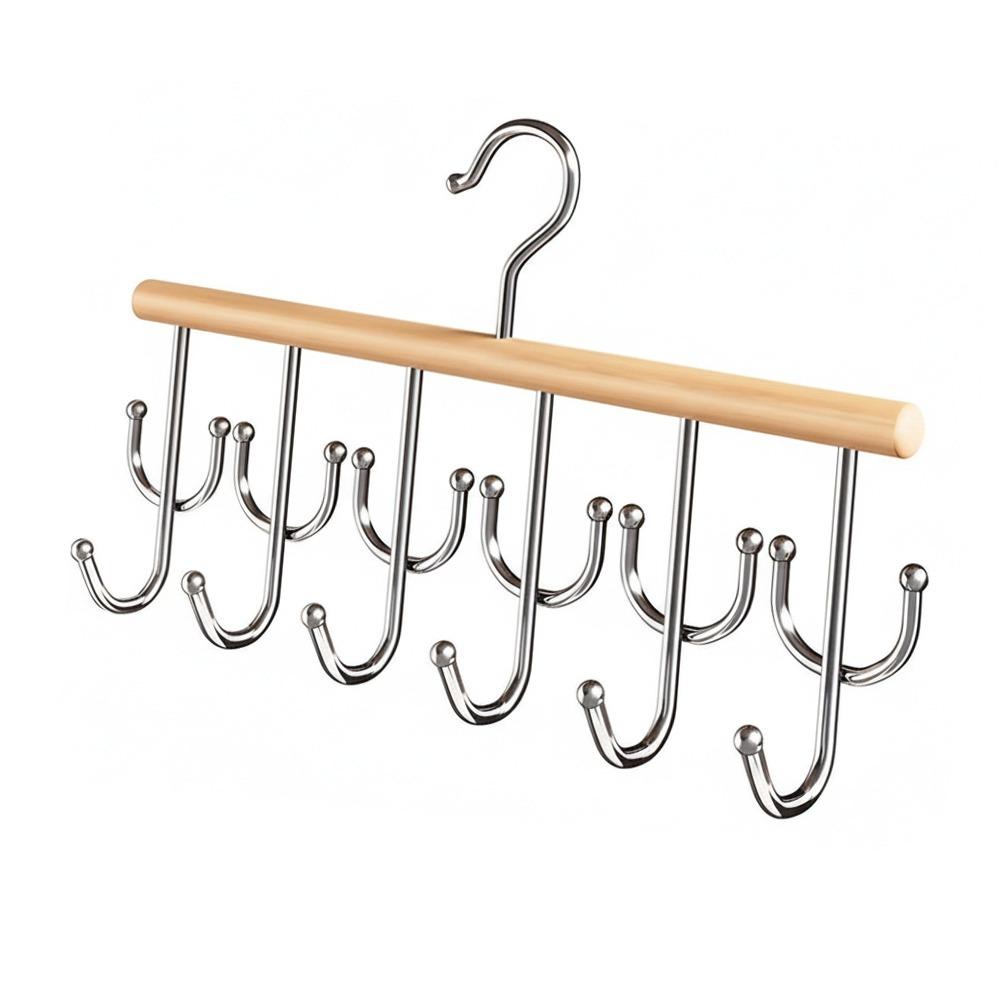 Wall Mounted Wooden Sling Hanger 360 Degrees Rotating Space Saving Camisole Clothes Hanger with 18 Hooks Large Capacity