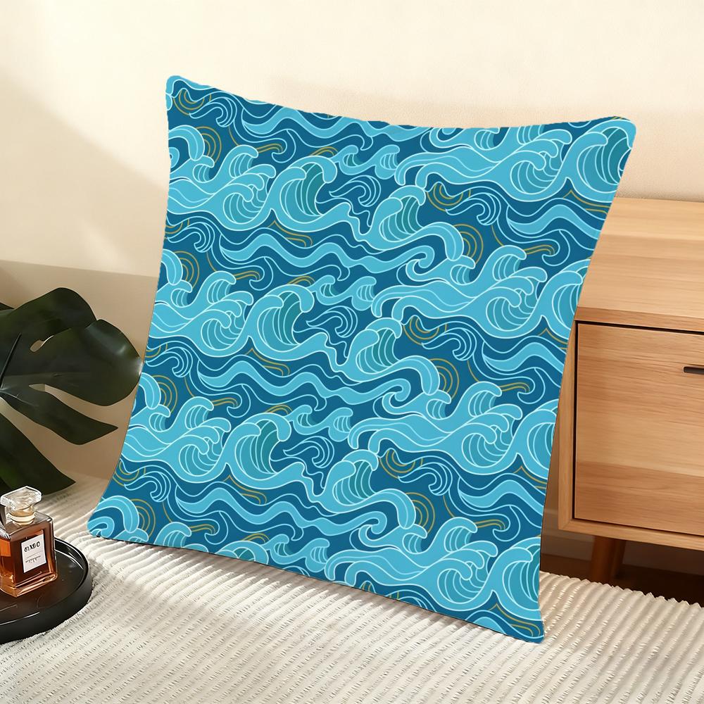 Ocean Waves Cushion Cover Soft Short Plush Pillow Cover Smooth Cozy Texture Aesthetic Cushion Case Home Decor