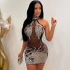 Moteriškų drabužių klubo naktinė Bodycon suknelė Prabangi Kalnų krištolas Blizganti gimtadienio mini suknelė Tinklinė suknelė Seksualios vakarėlio suknelės
