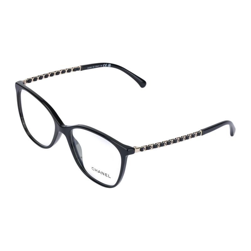 Chanel Logo Design Oval Optical Frame Women's Black