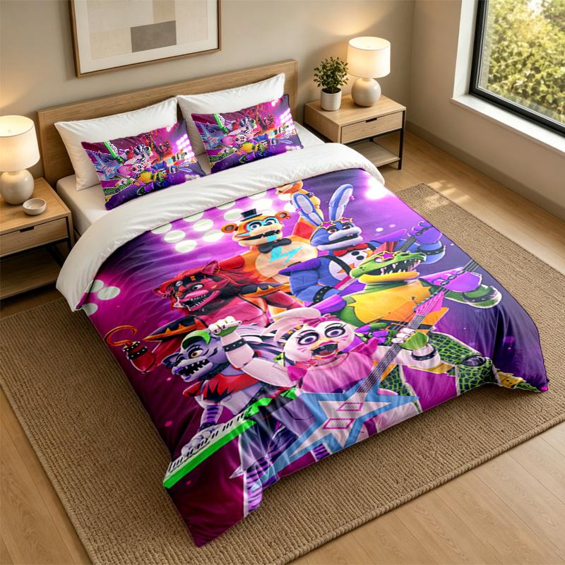 Set Biancheria da Letto Morbido con Fantasia Five Nights at Freddy’s, 1 Copripiumino più 2 Federe Elegante Camera da Letto Tessile per la Casa