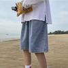 Herrshorts i japansk stil, raka ben, denim, sommar, tunn version, lös passform, medellånga, vida ben, avslappnade, femficksbyxor