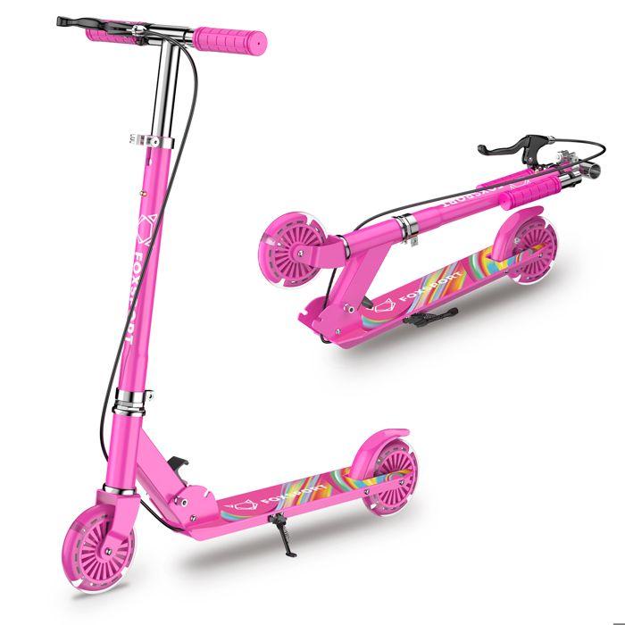 Kinderroller - FOXSPORT - Faltbar - Trittbremsfunktion - 3-stufig verstellbarer Lenker - Belastbarkeit 100 kg - Rot