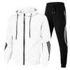 Men's Casual Sports Suit Three Bars Hooded Zipper Hoodie Long Pants Sports Suit