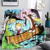 1Pc Calvin and Hobbes Print Flannel Blanket, High Quality Comfortable for All Seasons, Home Decor, Warmth and Comfort, Perfect for Gifts