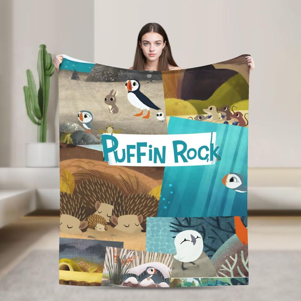 Puffin Rock Oona Baba Mode-Decke Korallenfleece Plüsch Ganzjahres-Zeichentrick-TV-Wasserfarbe Tragbar Ultra-Weich Überwurf Mode-Decke für Couch