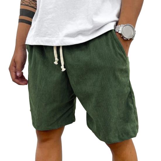 Men's Retro Corduroy Shorts Casual Drawstring Waist Shorts Solid Color Streetwear Shorts for Work Fitness Beach Vacation