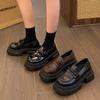 One-pedal Loafers for Women's 2025 Spring New Round-headed Retro Muffin Thick-soled Black Small Leather Shoes for Women