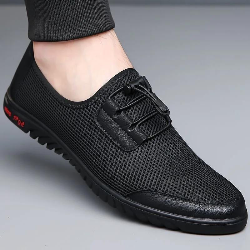 Summer Mesh Breathable Flat Shoes for Men Fashion Slip-on Loafers for Men Light Comfortable Driving Shoes Tennis Shoes Sneakers