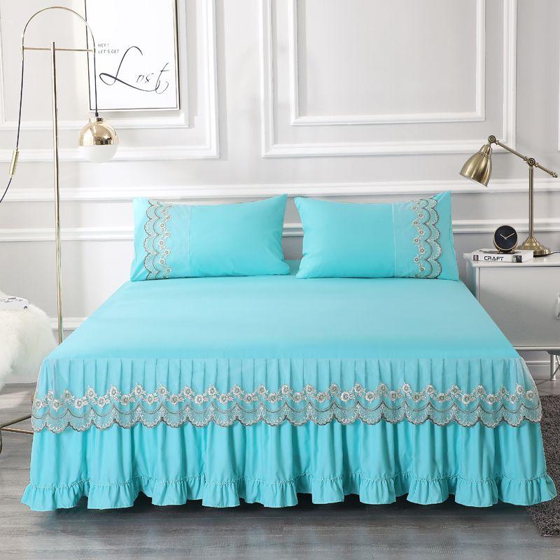 Modern Minimalist Lace Bed Skirt Princess Style Skin Friendly Cotton Non Slip Bedspread Household Bed Skirt Three Piece Set