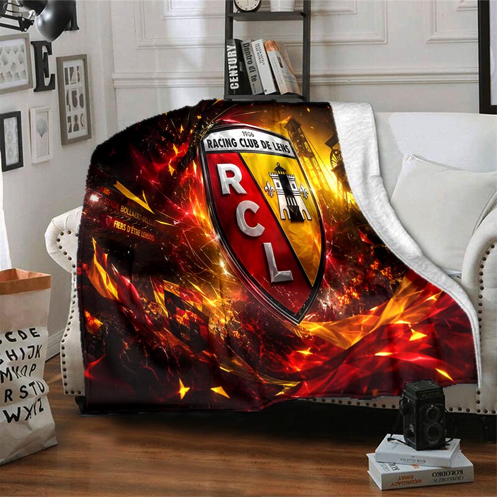 Racing Club Lens Crest Flannel Blanket, Soft Polyester, Modern Design, All-Season for Camping, Travel, Gifts for Holidays or Birthdays