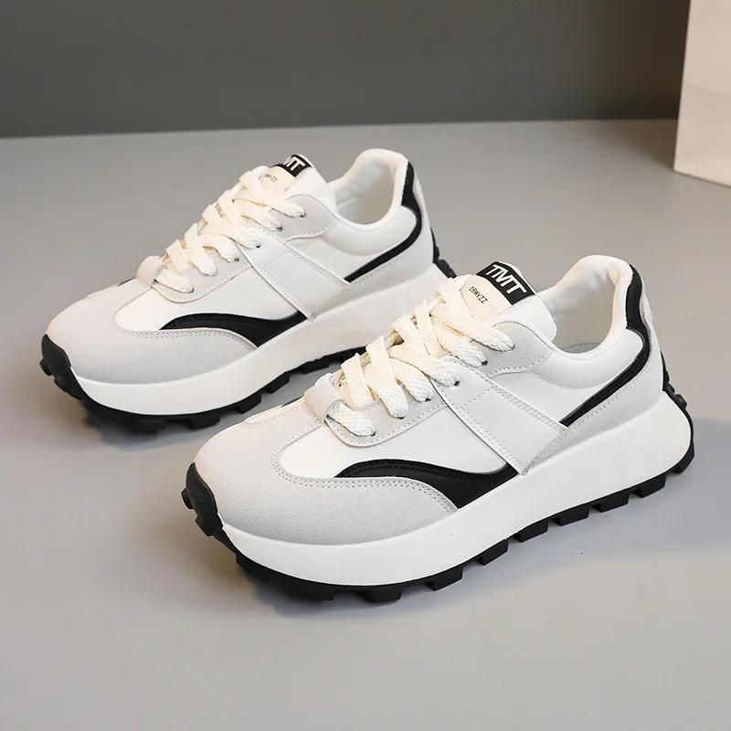 Fashion New Casual Platform Sneakers Women 2024 Leather White Women Sport Shoes Winner Thick-soled Fashion Platform Vulcanized Shoes