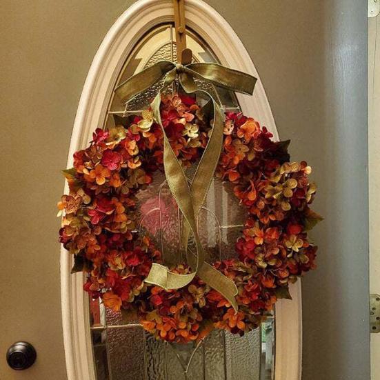 Artificial Fall Wreath for Front Door Rustic Hydrangea Floral Wreath with Bow