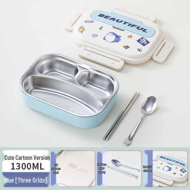 Children's Cartoon DIY Flip-Top 316 Stainless Steel Microwaveable Bento Lunch Box with Food Separation.