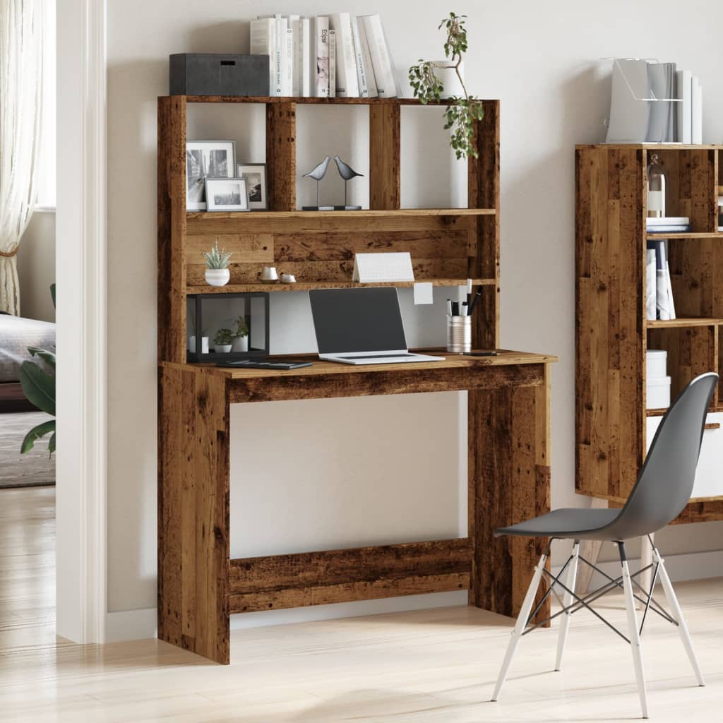 Vidaxl Desk With Shelves, Distressed Wood Color, 102X45X148 Cm