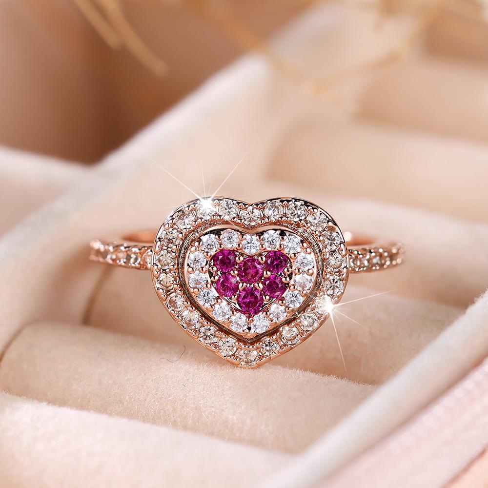 Funkelnder Zirkonia-Herz-Verlobungsring für Frauen, romantischer Heiratsantrag, Schmuck in Roségold, Geschenk