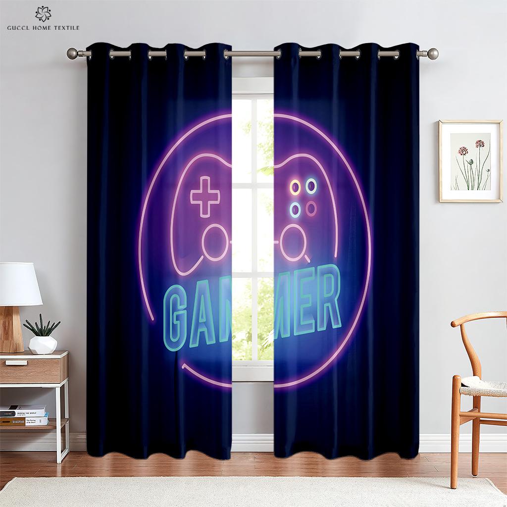 E Sports Room Curtains Cool Game Handle Printed Drapes Dark Cool Rod Pocket Design Game Room Family Room Decoration Can Be Customized