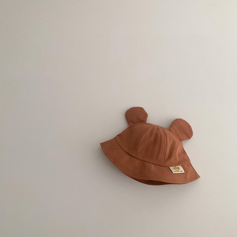 Chapeau bob d'été en coton pour bébé, mignon, oreilles d'ours, style pêcheur, décontracté, couleur unie, pour garçon et fille