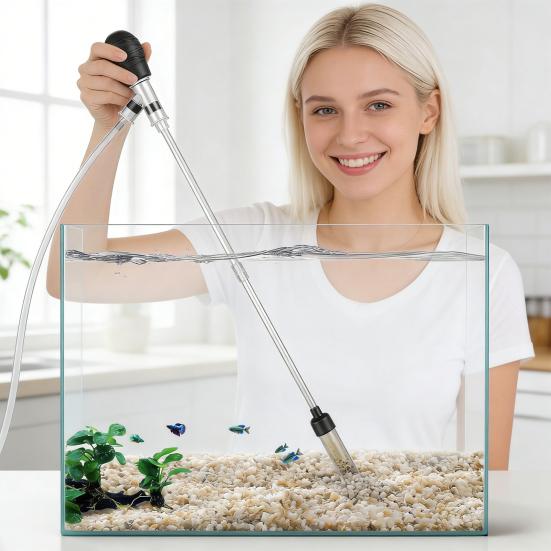 Fish Tank Vacuum Gravel Cleaner with 6FT Hose Flow Control Valve Fixture Clamp Aquarium Water Changer Siphon Pump Sand Vacuum