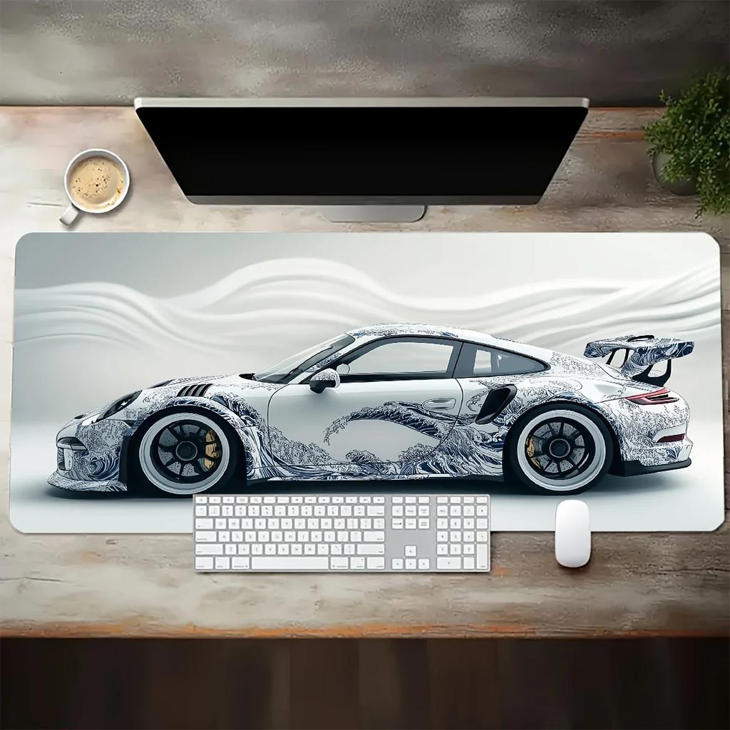 Large White Sports Car Design Gaming Mouse Pad -Slip Rubber Base Extended Desk Mat for Gamer Use Computer Accessories