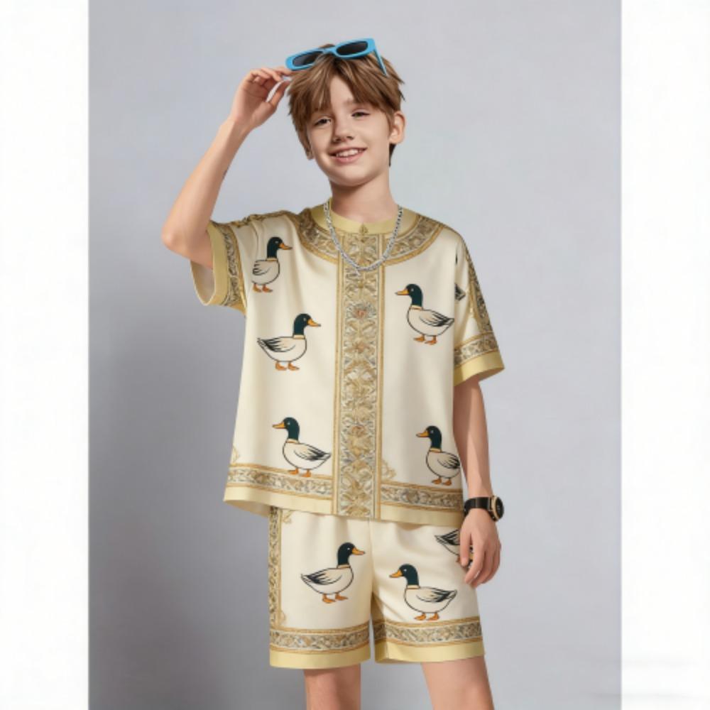 Summer Men's Set Fun Animal Duck Printed Men's T-shirt and Shorts 2 Piece Set Summer Casual Outdoor Women's and Men's Outfit Clothing