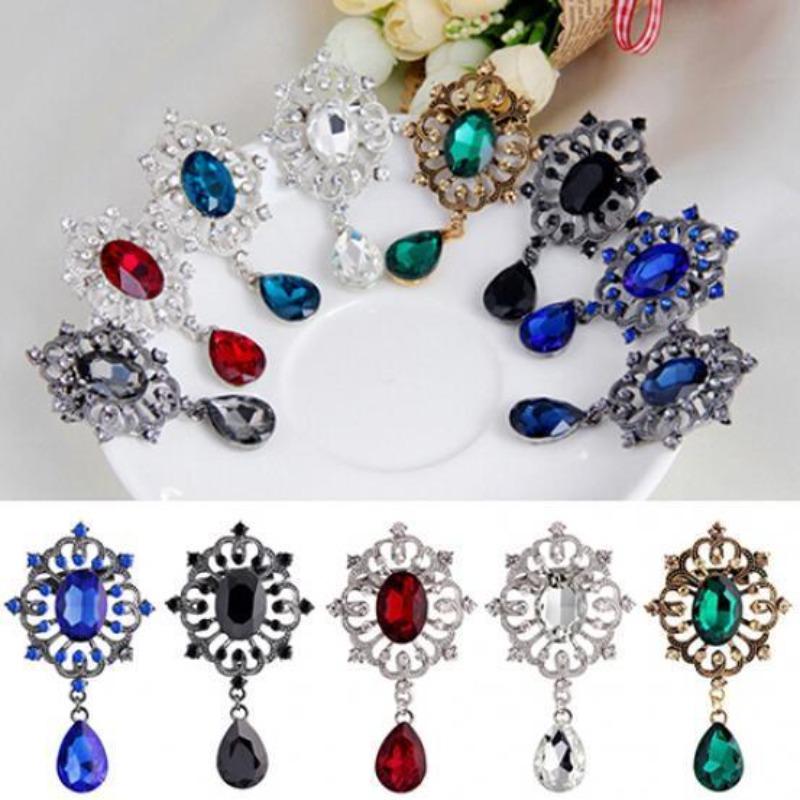 Luxuriöse Damen-Brosche mit Strass-Legierung, großer Wassertropfen-Anhänger, Party-Schmuck