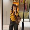 Design Button Half Turtleneck Striped Bottoming Top Women's Autumn and Winter New Contrasting Color Chic Knitted Sweater Slim Sweater
