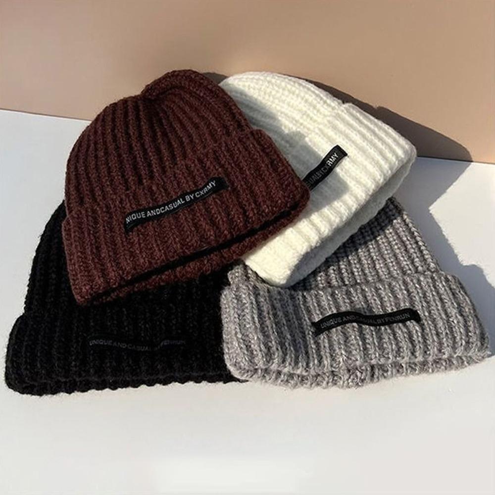 Winter Warm Knit Cap Solid Color Slouchy Bonnet New Leisure Cap Women Men