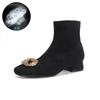 Bottes élastiques à talons hauts et boucle carrée en strass suédé Version coréenne bottes fines talon épais bout carré bottines automne et hiver sing