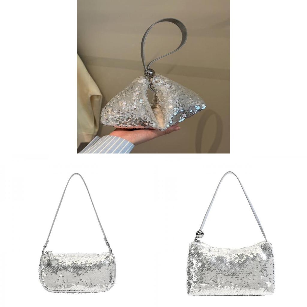 Pvc Silver Shoulder Bag With Glitter Sequins For Nightclub And Daily Fashion