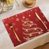 Cartoon Reindeer Print Linen Placemat Christmas Theme Kitchen Countertop Mat Bowls Plates Anti-slip and Heat-insulating Mats