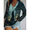 2025 Halloween Women's T-Shirts Graphic Witch Elegant Vintage Tees Long Sleeve T-shirts V-Neck Regular Tops Casual Pullover