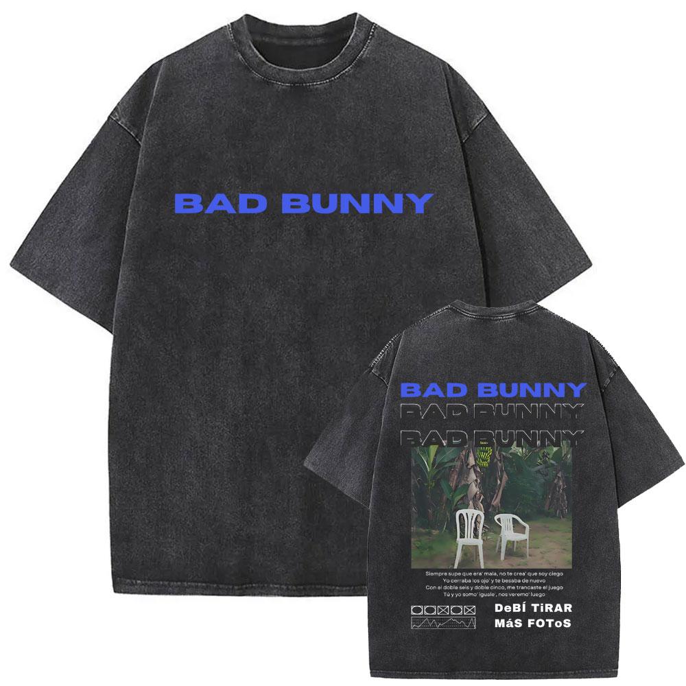 Tvättad Vintage Rapper Bad Bunny Ansikte Grafisk T-shirt DeBi TiRAR MaS FOToS DTMF Tryck T-shirts Herr Hip Hop Retro Överdimensionerad T-shirt