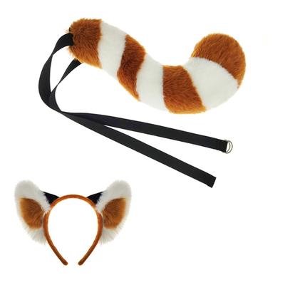 1/2Pcs Panda Ear Headband Faux Furs Tail Animal Ear Headbands Short Panda Tail Halloween Cosplay Costume Panda Costumes