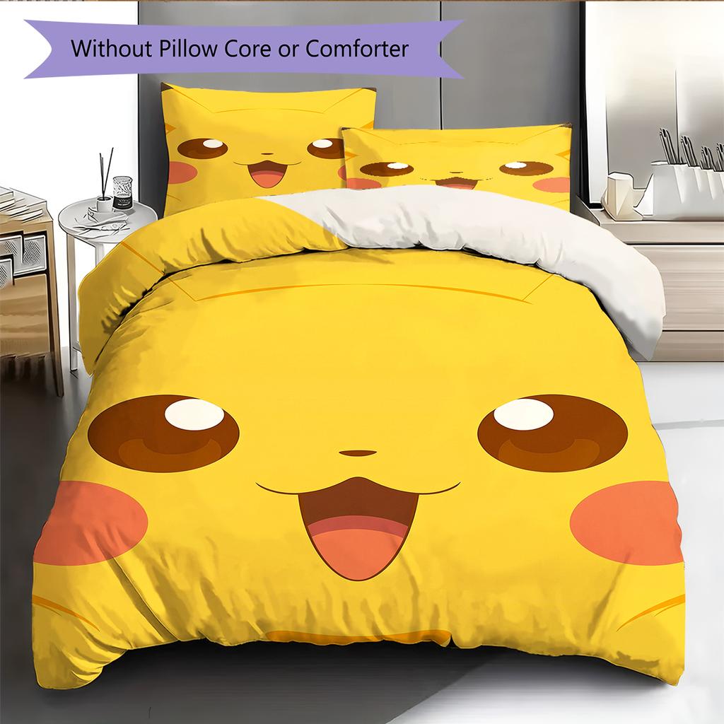 Biancheria da letto con motivo Pokémon Pikachu Decorazione per la casa Regalo di compleanno (1 * copripiumino + 2 * federa, senza nucleo)