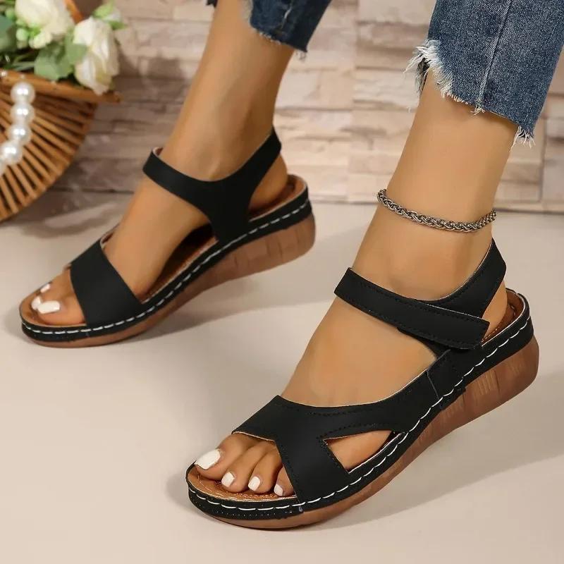 Ladies Shoes Summer High Quality Open Toe Women's Sandals Outdoor Round Toe Print Plus Size Casual Women Platform Wedge Sandals