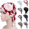 Ženy Indie Muslimský elastický turban Tisk bavlněný klobouk šátek na hlavu zábal