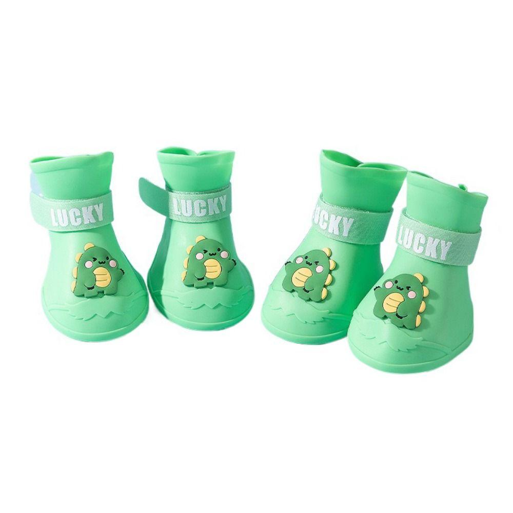 4pcs/set Cute Cartoon Anti-slip Pet Rainshoe Wear Resistant Silicone Dog Rain Shoes Waterproof Pet Foot Cover Outdoor