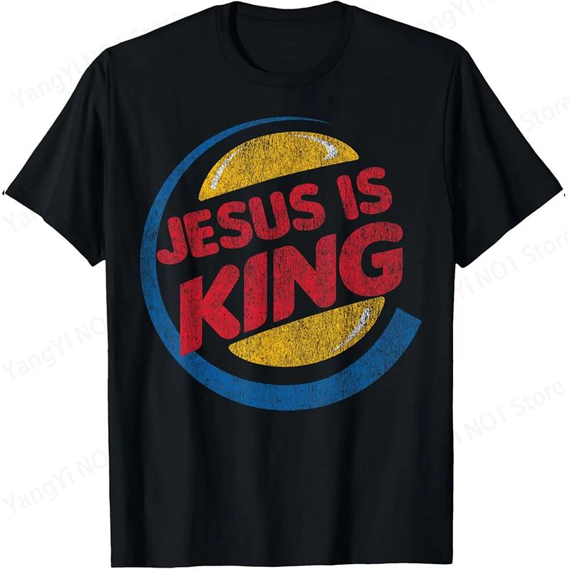 Christian Jesus Is King Design Crown T-Shirt Street Casual Couple Clothes T Shirts for Men Camisetas
