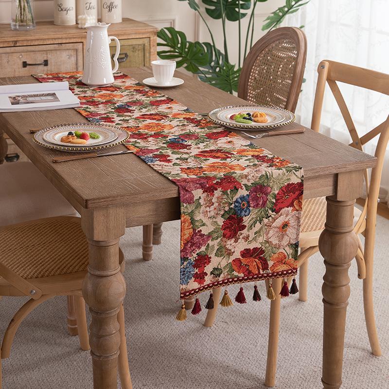 American Retro Tassel Table Runner: Polyester Jacquard for Coffee Table, TV Cabinet, or Bed End.