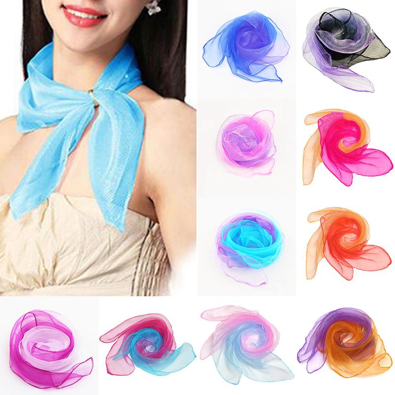 Transparent Summer Scarf For Women Square Gradient Color Head Wear Shinny Thin Chiffon Neck Shawl Beach Vacation Accessories