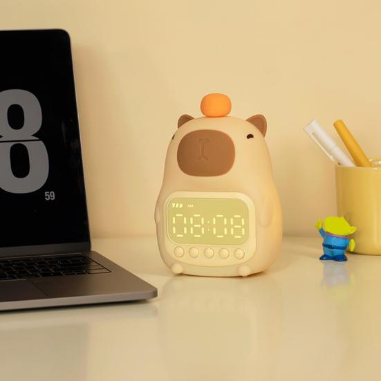 Capybara Alarm Clock with Night Light Dimmable Snooze Function Rechargeable Silicone Lamp