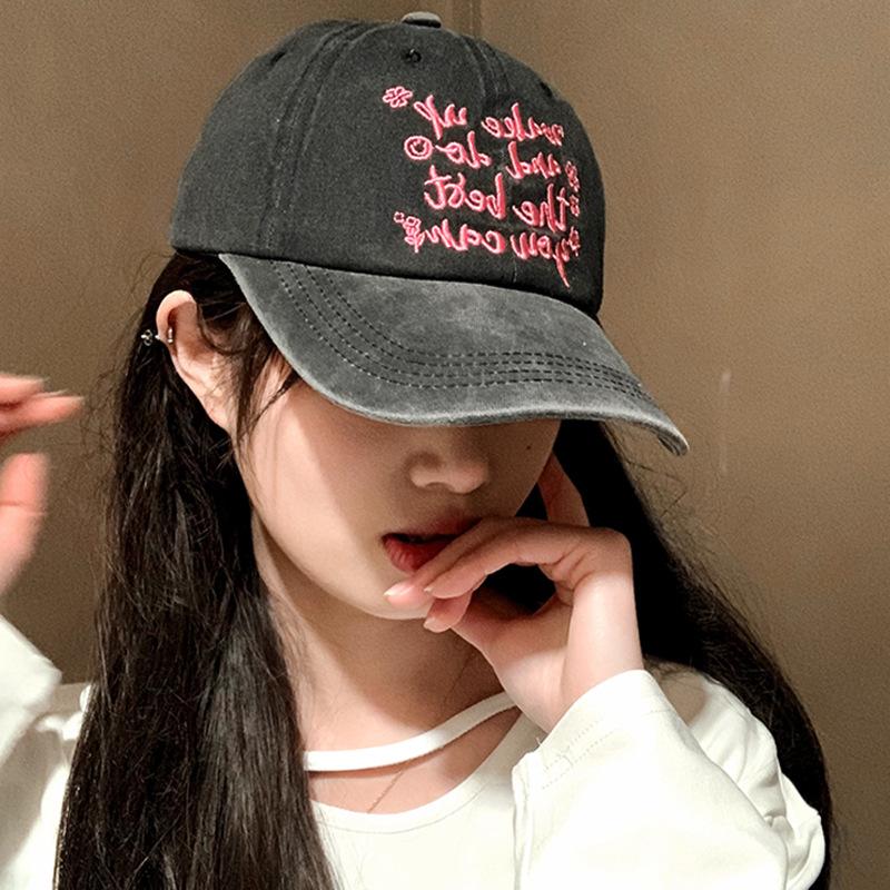 Women‘s Washed Cotton Baseball Cap Embroidery Letters Snapback Peaked Hat For Lady Girl JK Korean Y2K Outdoor Sun Visors Hats