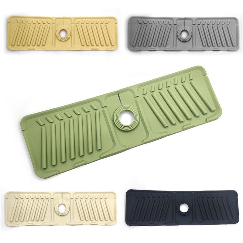 1pc Foldable Silicone Faucet Drain Pad for Kitchen/bathroom, Splash Proof Pad, Soap Storage, Slope Design, Countertop Protector